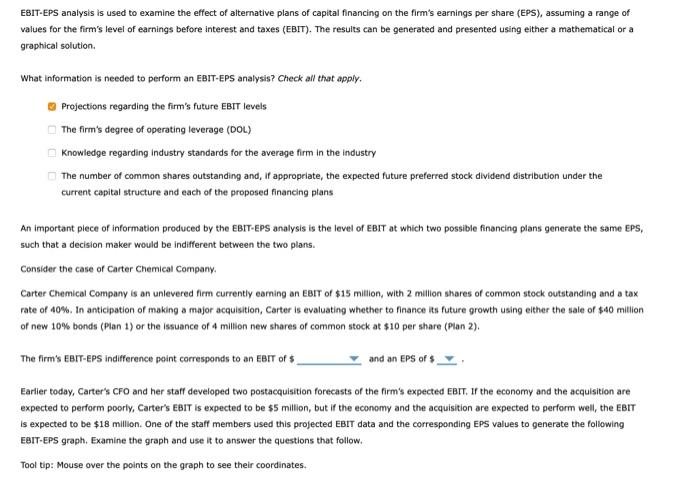 Solved EBIT-EPS Analysis Is Used To Examine The Effect Of | Chegg.com