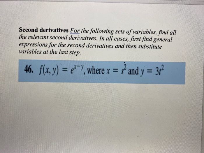 Solved Second Derivatives For The Following Sets Of | Chegg.com