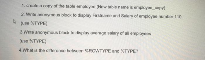Solved 1. create a copy of the table employee (New table | Chegg.com
