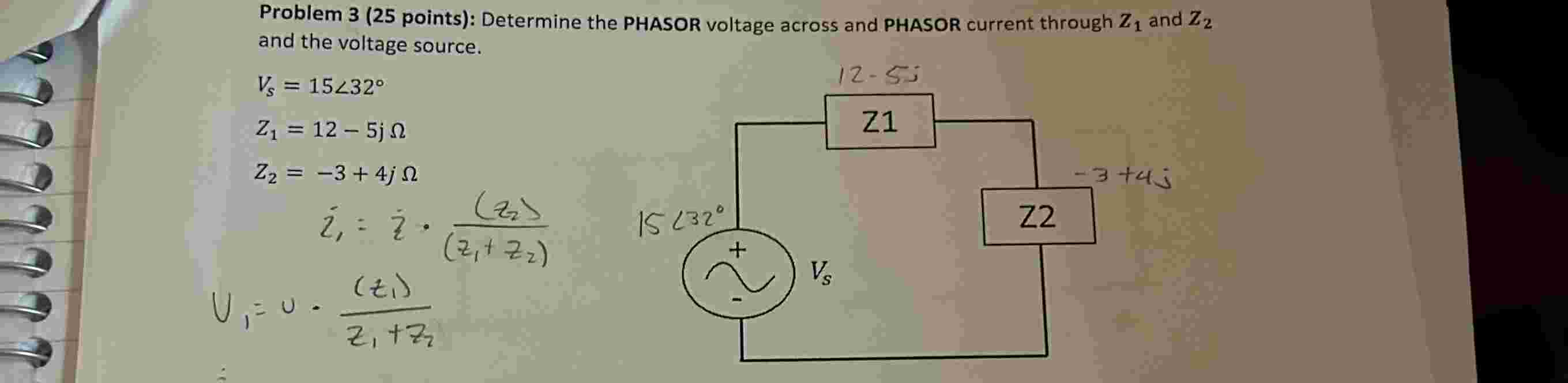 Solved Problem 3 ( 25 ﻿points): Determine the PHASOR voltage | Chegg.com