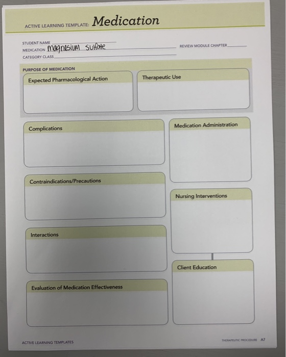 Solved Medication ACTIVE LEARNING TEMPLATE STUDENT NAME