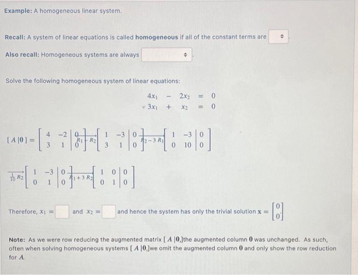 Solved Example A homogeneous linear system. Recall A