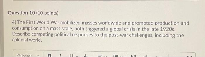 Solved Question 10 (10 points) 4) The First World War | Chegg.com