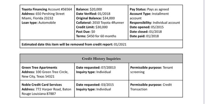 Review the sample credit report below. Highlight in | Chegg.com