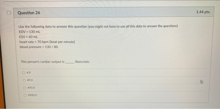 Solved Question 26 1.44 pts Use the following data to answer | Chegg.com