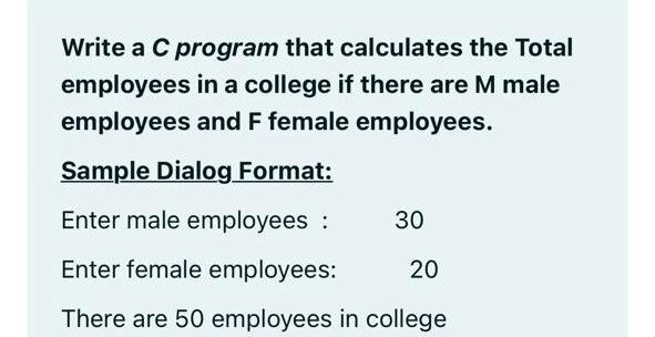 Solved Write a C program that calculates the Total employees | Chegg.com