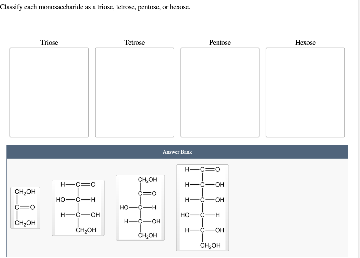 Solved Classify each monosaccharide as a triose, tetrose, | Chegg.com