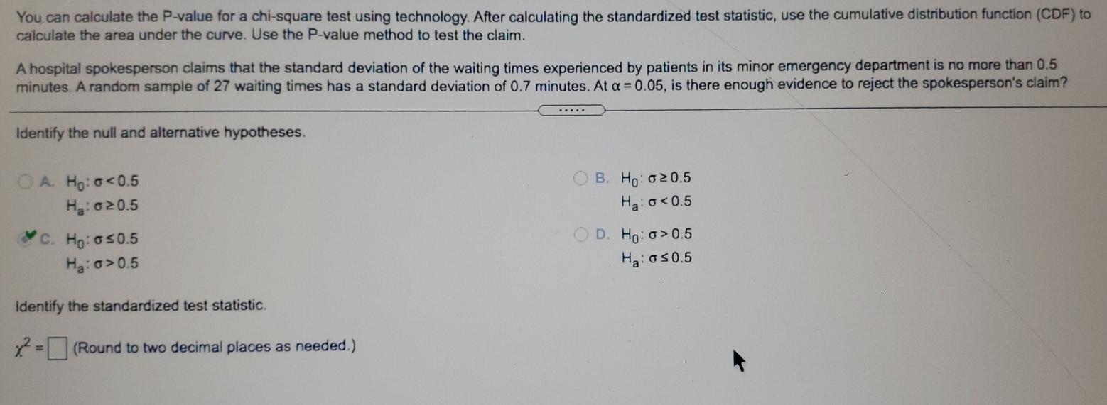 Solved You can calculate the P-value for a chi-square test | Chegg.com