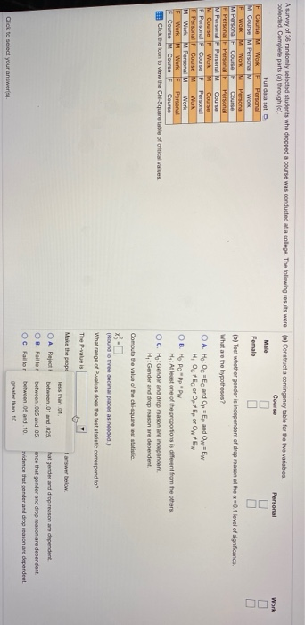 Solved Work A survey of randomly selected students who | Chegg.com