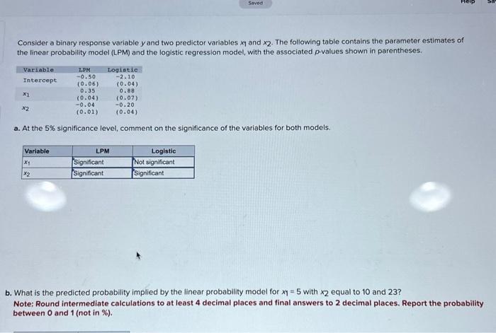 Solved Consider A Binary Response Variable Y And Two 8167