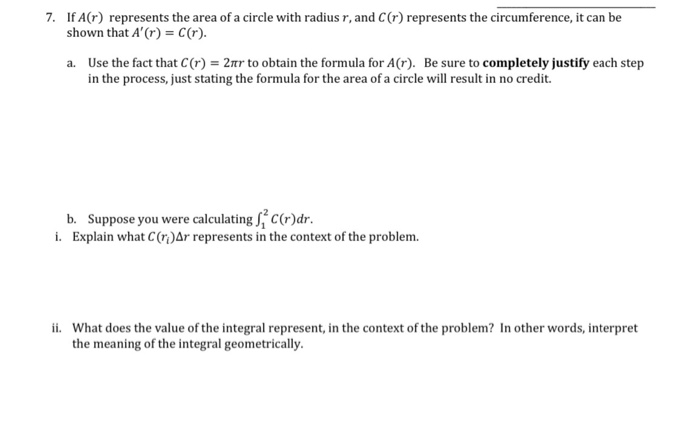 Solved 7. If A(r) represents the area of a circle with | Chegg.com