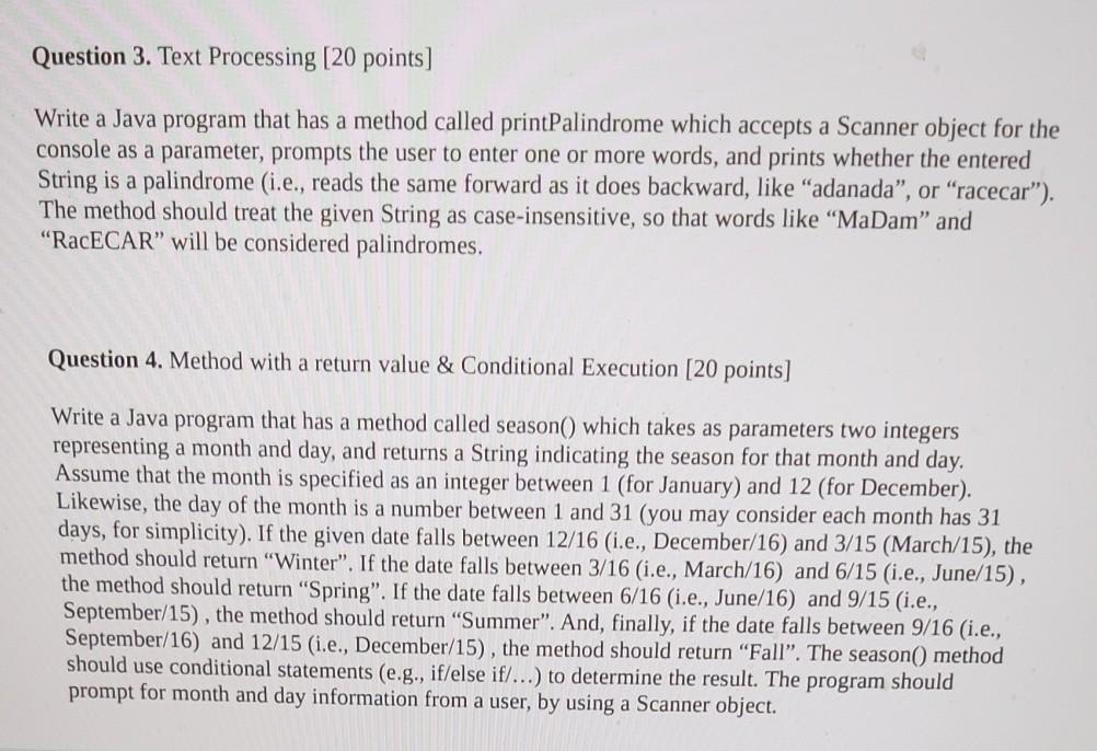 Solved Question 3. Text Processing [20 points] Write a Java | Chegg.com