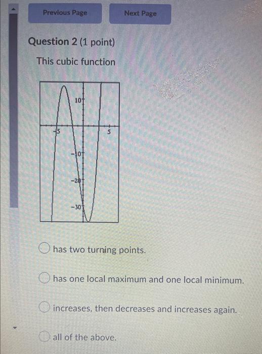 Solved Previous Page Question 2 (1 point) This cubic | Chegg.com