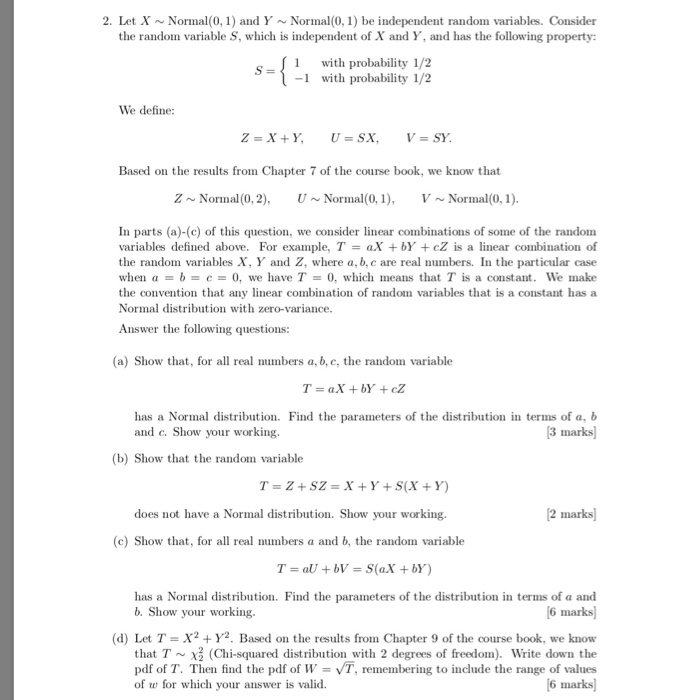 2. Let X Normal(0, 1) and Y Normal(0,1) be | Chegg.com