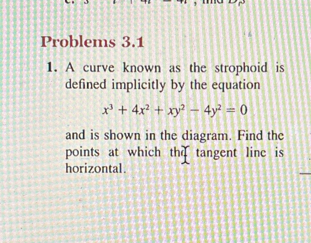 Solved Problems 3.1A curve known as the strophoid is defined | Chegg.com