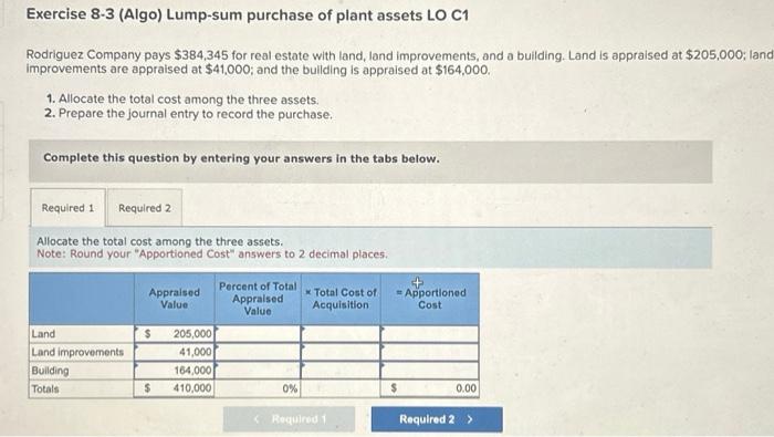 Solved Exercise 8-3 (Algo) Lump-sum purchase of plant assets | Chegg.com