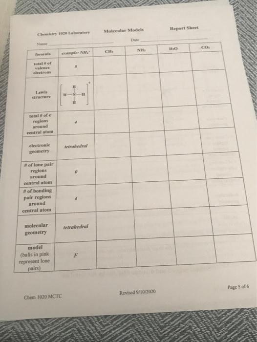 Solved Molecular Models Report Sheet Christy Laboratory Det | Chegg.com