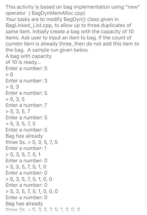 Solved This activity is based on bag implementation using | Chegg.com