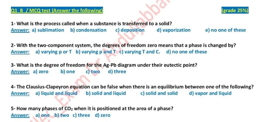 Solved 01 B / MCQ Test (Answer The Following) (grade 25%) 1- | Chegg.com