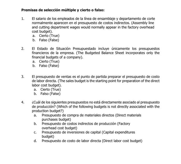 Solved Premisas de selección múltiple y cierto o falso 1.