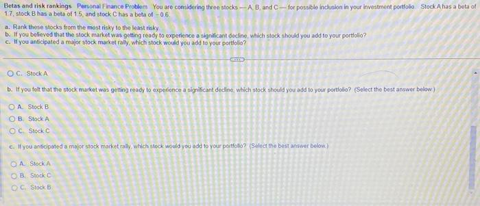 Solved Betas And Risk Rankings Personal Finance Problem. You | Chegg.com