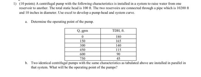 Solved 1) (10 points) A centrifugal pump with the following | Chegg.com