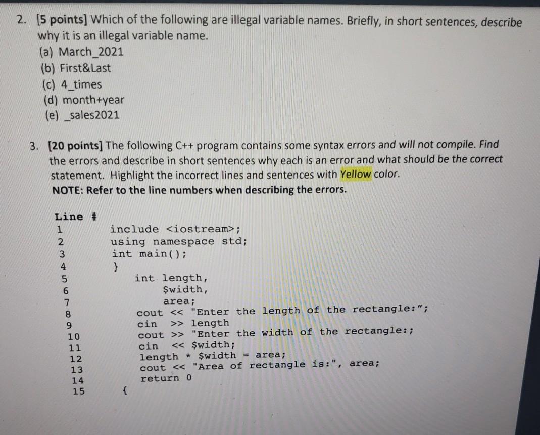 Solved 2 [5 Points] Which Of The Following Are Illegal