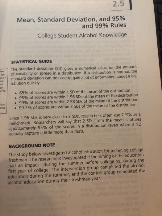 Solved 2.5 Mean, Standard Deviation, and 95% and 99% Rules | Chegg.com