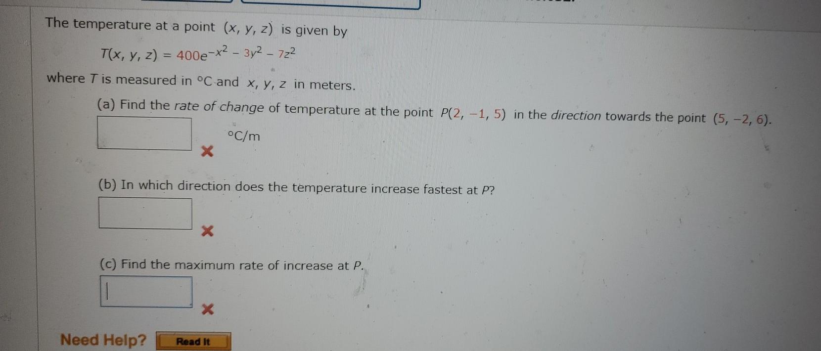 Solved The temperature at a point (x, y, z) is given by T(x, | Chegg.com