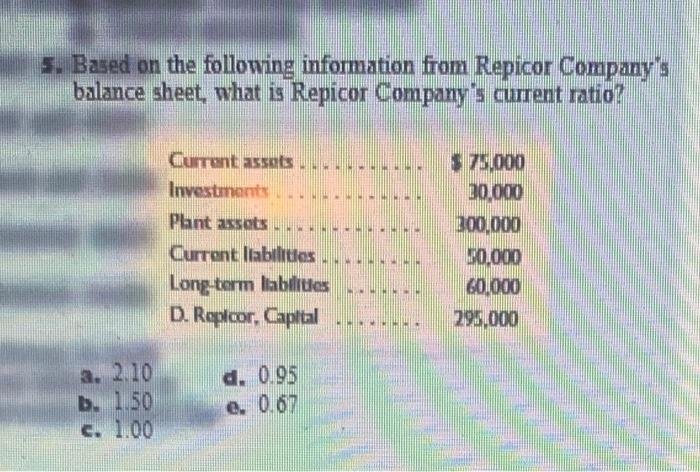 Solved 5. Based on the following information from Repicor | Chegg.com
