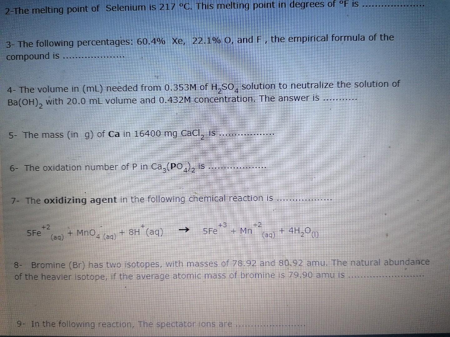 Solved 2-The melting point of Selenium is 217 °C. This | Chegg.com