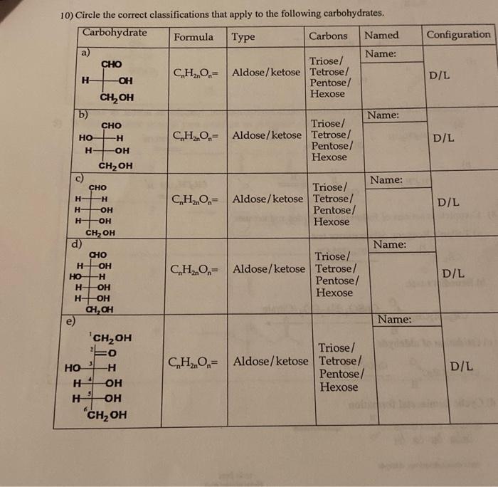 9) Give names of the following carbohydrates. | Chegg.com