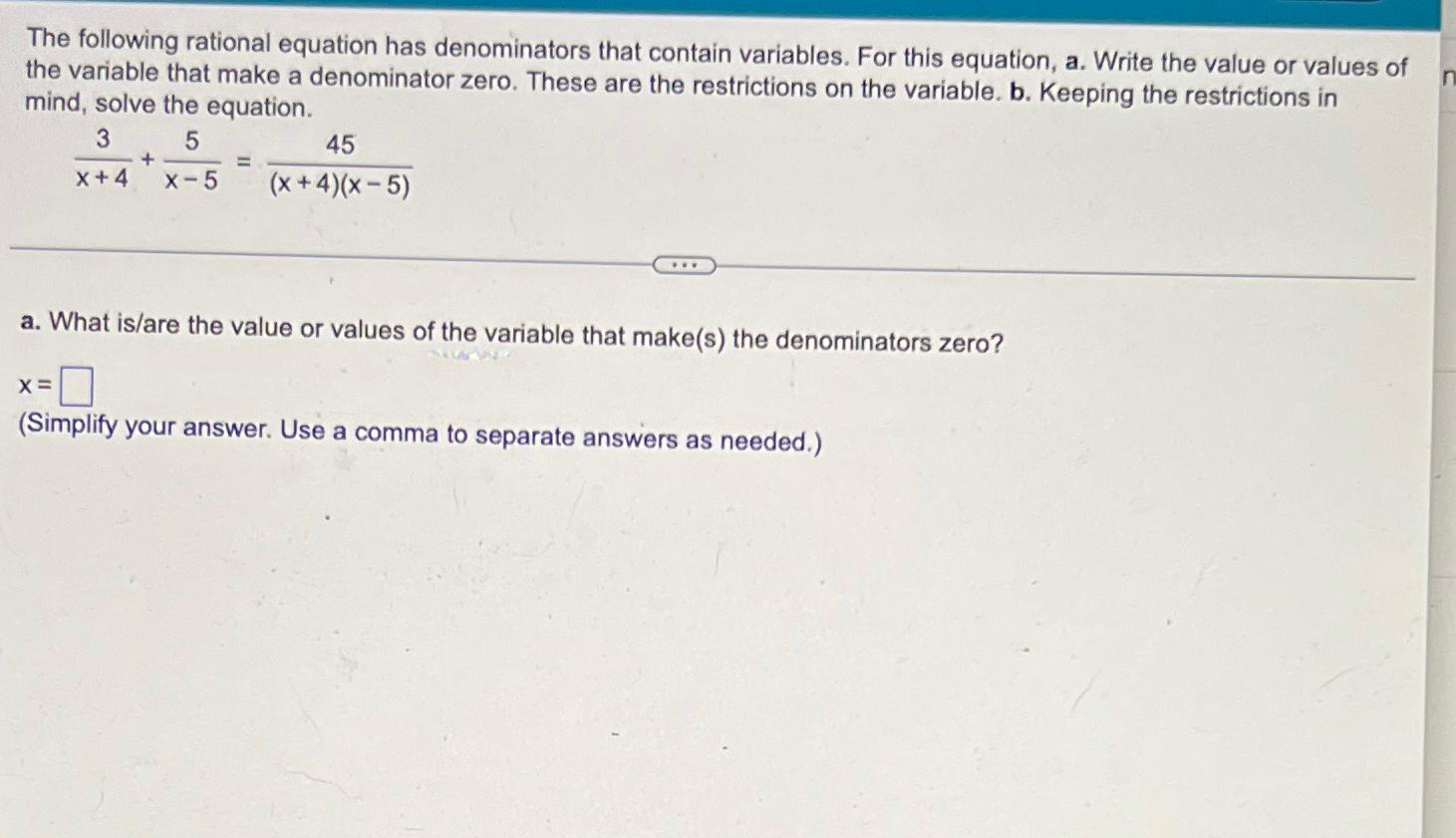 Solved The following rational equation has denominators that | Chegg.com