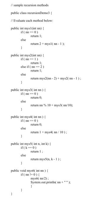 Solved // sample recursion methods public class | Chegg.com
