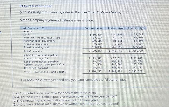 Solved (1-a) Compute the current ratio for each of the | Chegg.com