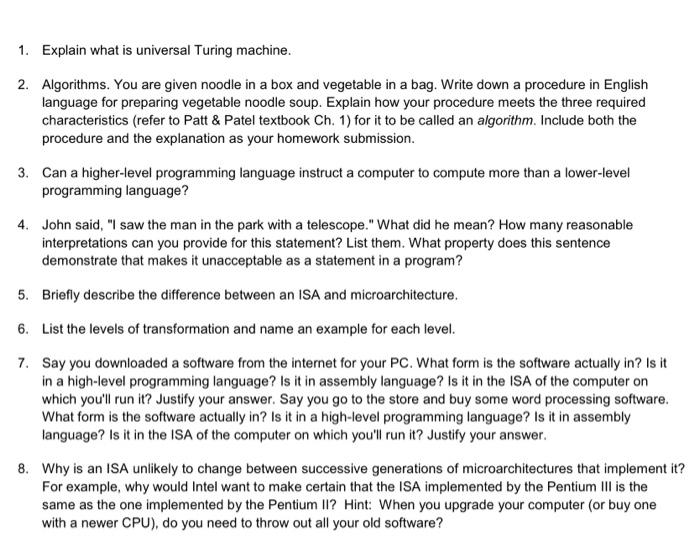 Solved 1. Explain what is universal Turing machine. 2.
