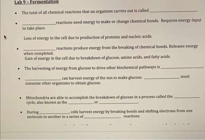 Solved Lab 9- Fermentation . The total of all chemical | Chegg.com
