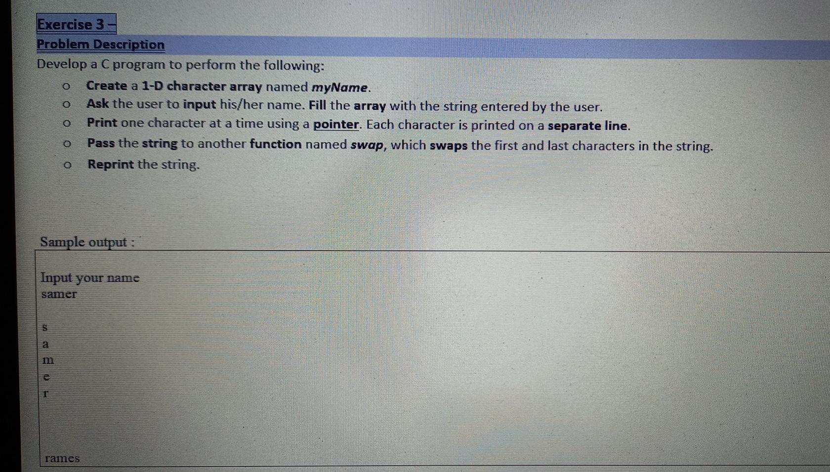 Solved o Exercise 3 Problem Description Develop a C program | Chegg.com