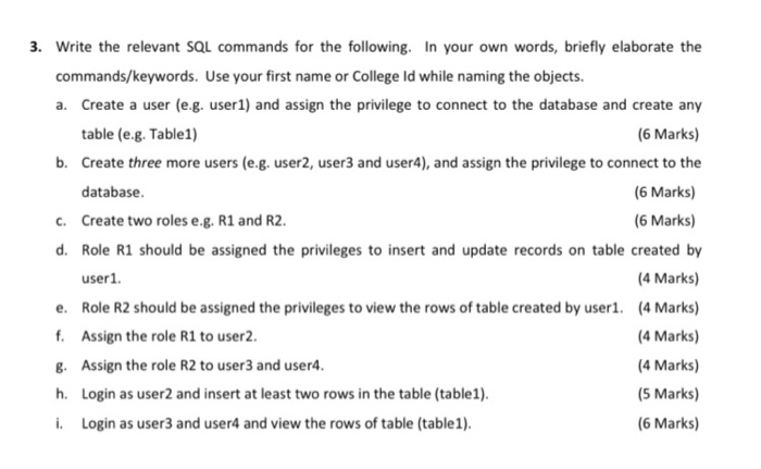 Solved Write the relevant SQL commands for the following. In | Chegg.com