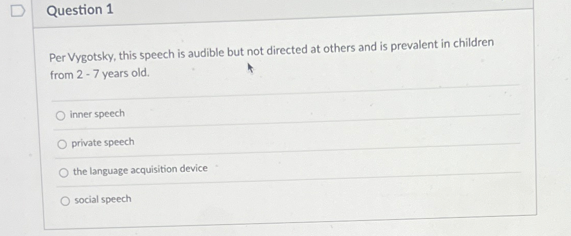 Solved Question 1Per Vygotsky this speech is audible but Chegg