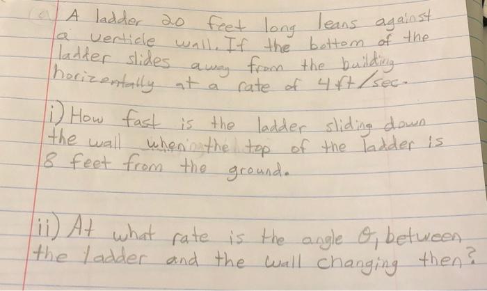 Solved A A Ladder 20 Feet Feet Long Leans Against La | Chegg.com