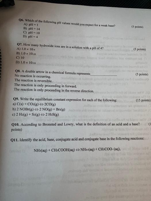 Solved Q6 Which Of The Following Ph Values Would You Exp Chegg Com