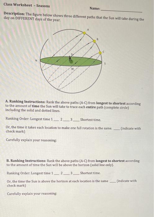Solved Class Worksheet - SeasonsName:,Description: The | Chegg.com