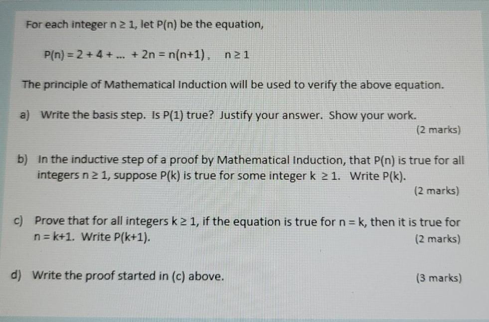 Solved For each integer n 2 1, let P(n) be the equation, | Chegg.com