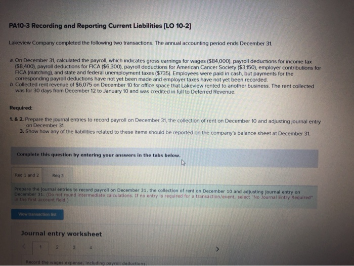 Solved PA10-3 Recording and Reporting Current Liabilities | Chegg.com