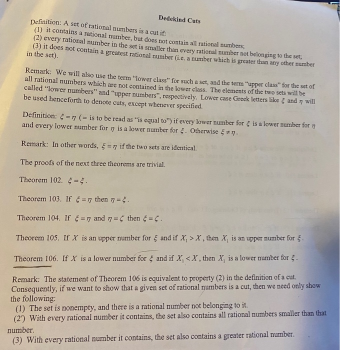 Solved Dedekind Cuts Definition: A Set Of Rational Numbers | Chegg.com