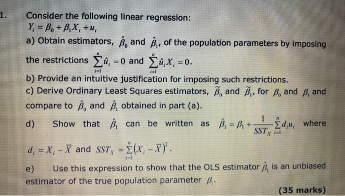 regression loss can't decrease · issue #662 ·... Solved Consider the following linear regression: Y, = B+ | Chegg.com