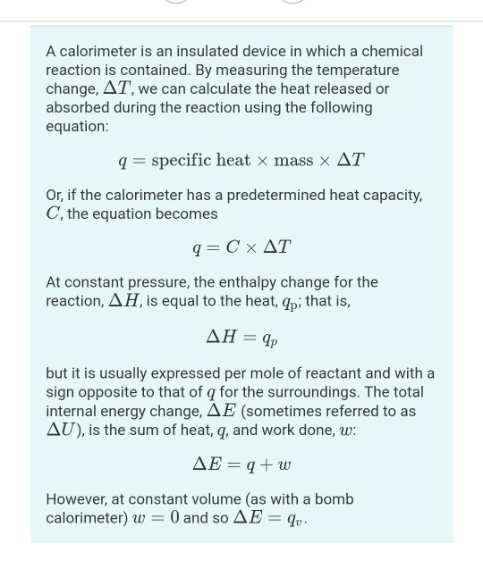 Solved A calorimeter is an insulated device in which a | Chegg.com