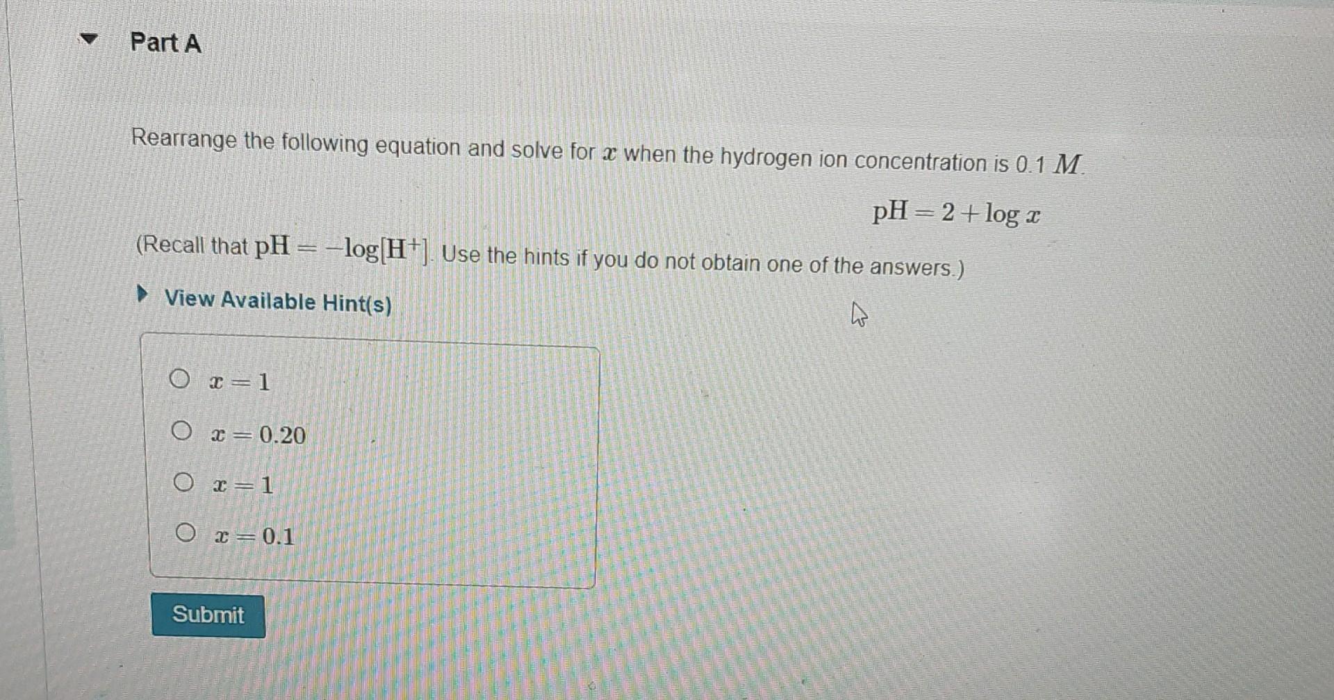 Solved Part A Rearrange the following equation and solve for | Chegg.com