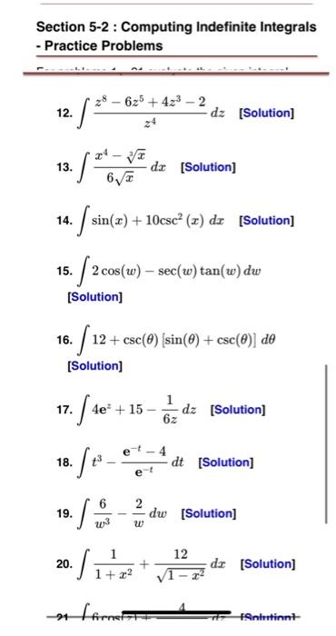 Solved Section 5-2 : Computing Indefinite Integrals - | Chegg.com